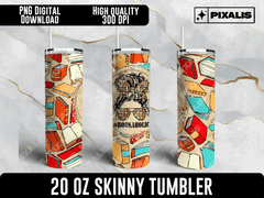 Bookaholic Library 20oz Skinny Straight Tumbler, 9.3x8.2 PNG | Pixalis | Digital Download