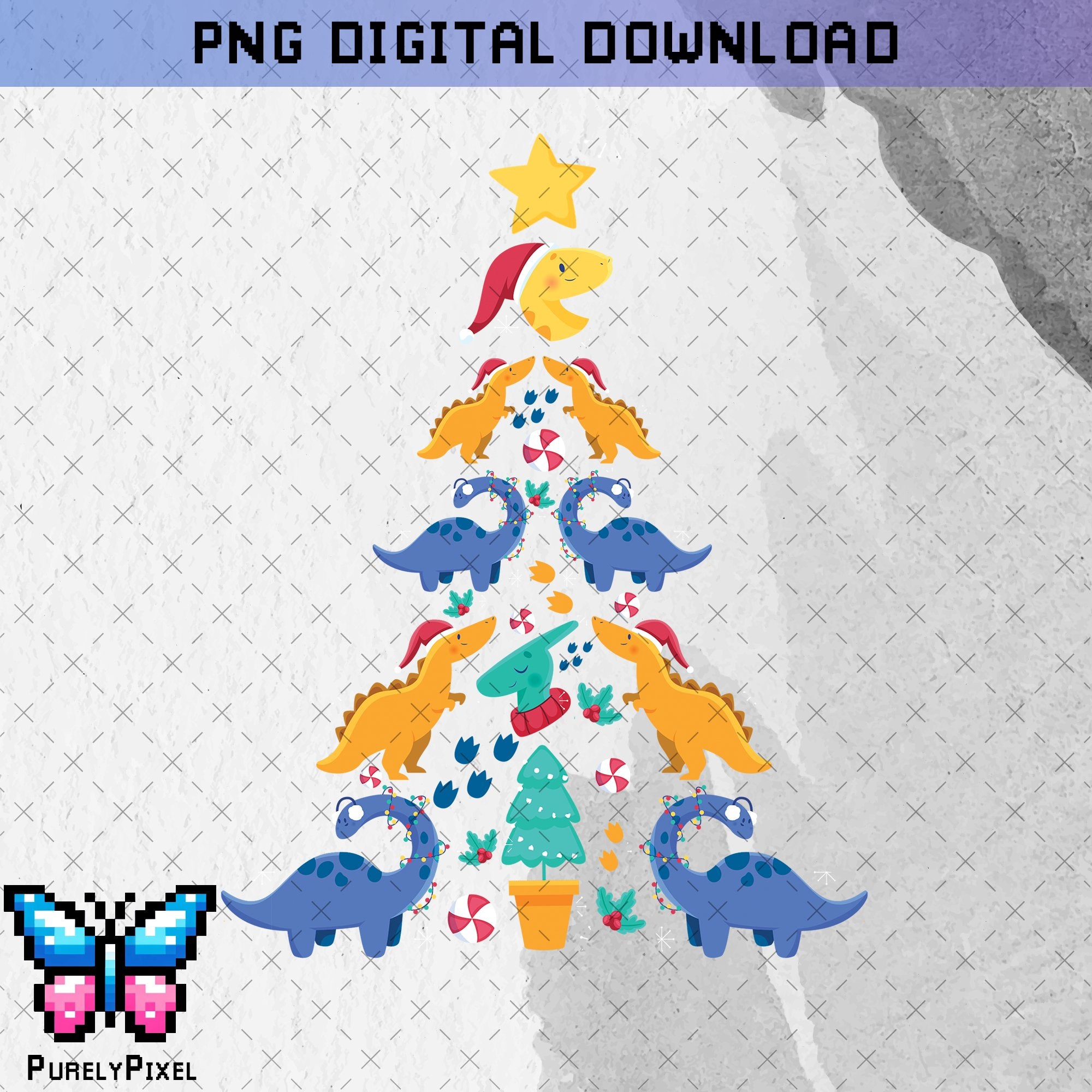 Dinosaur Christmas Tree | Christmas Dinosaurs | Christmas PNG | Kids Christmas | PNG Design for T-Shirts and More | PurelyPixels | Digital Download