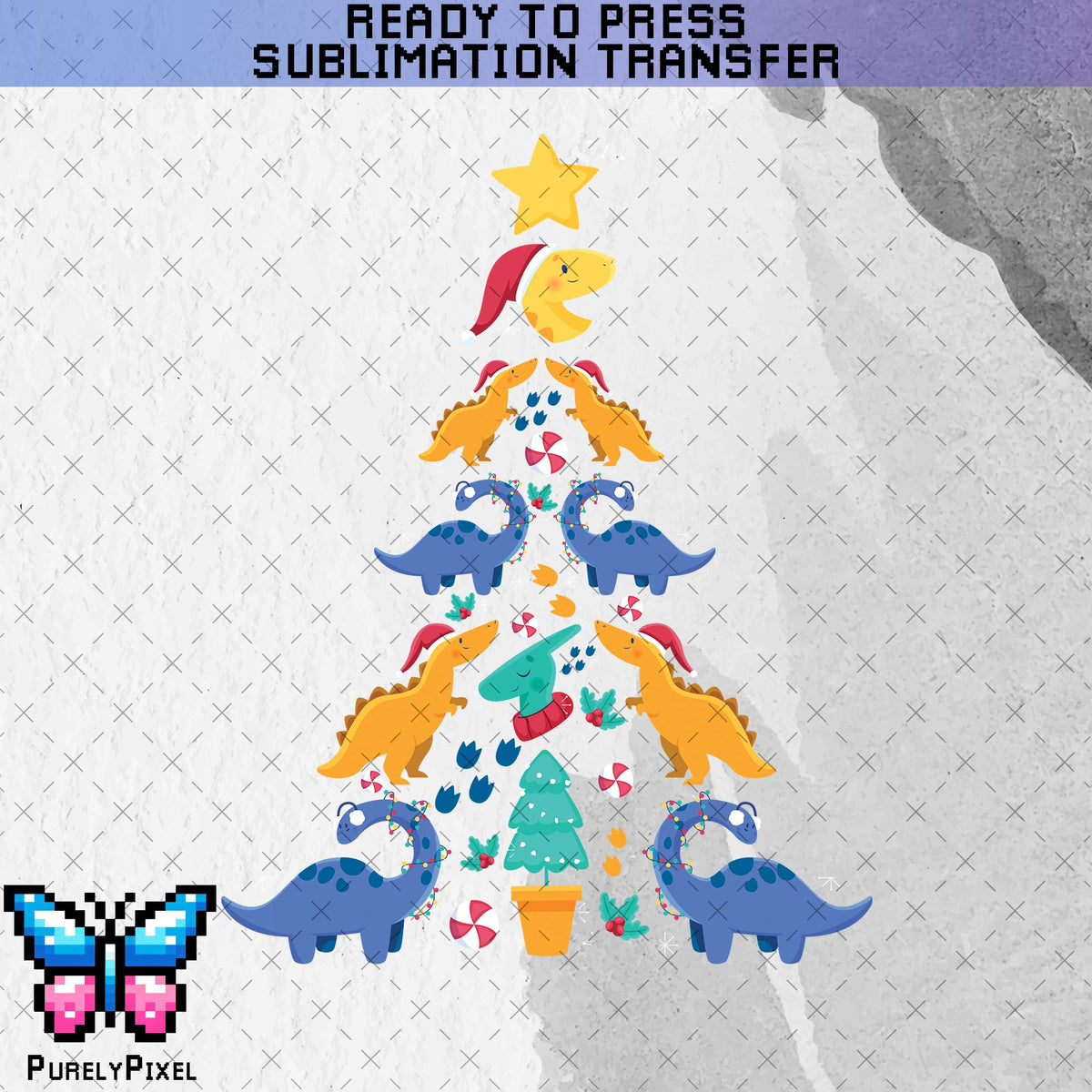 Dinosaur Christmas Tree Sub Transfer | Christmas Dinosaurs Transfer | Kids Christmas Sub | Ready to Press Sublimation Transfer | PurelyPixels | Sublimation Transfers