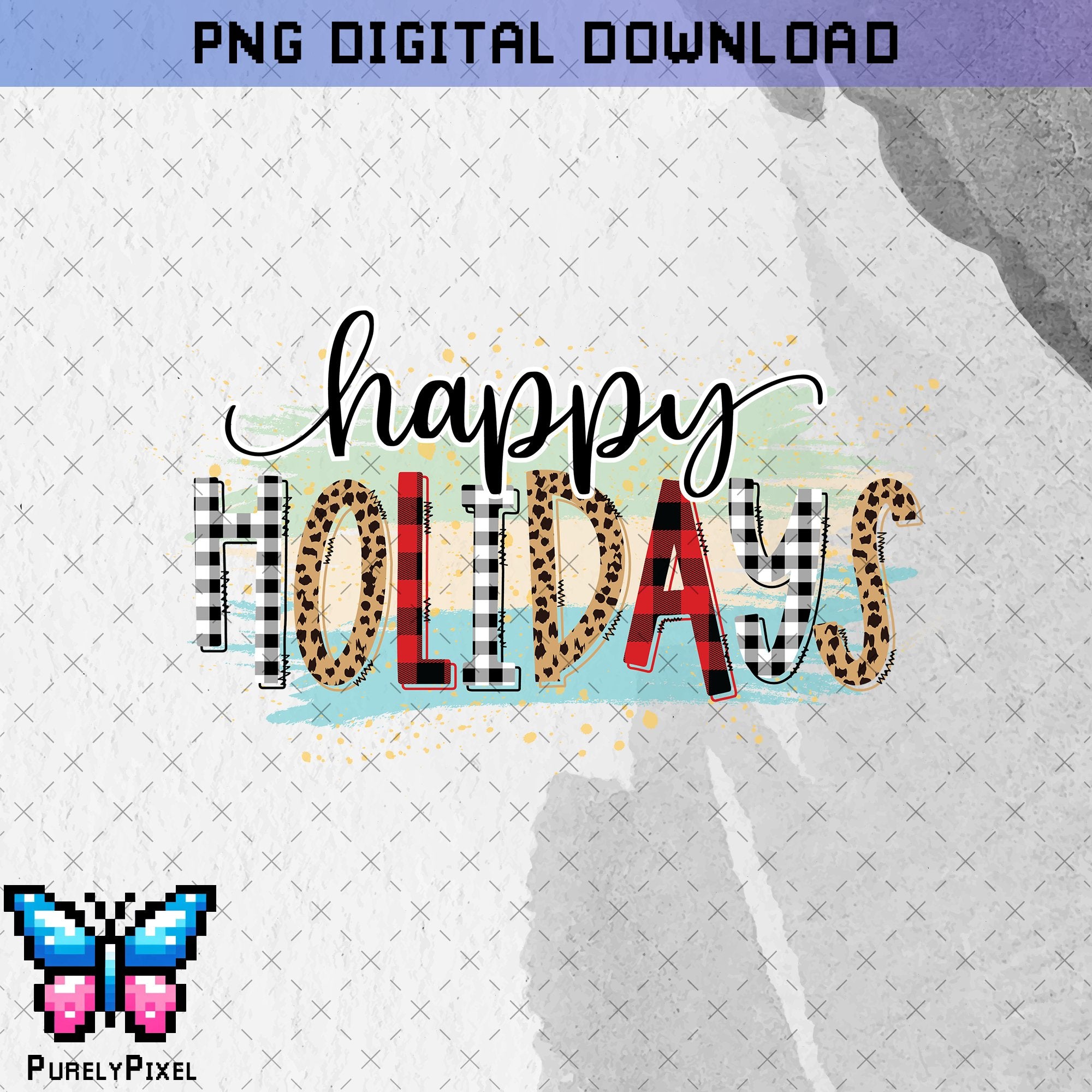 Happy Holidays PNG | Holiday Buffalo Plaid and Cheetah PNG | PNG Design for T-Shirts and More | PurelyPixels | Digital Download