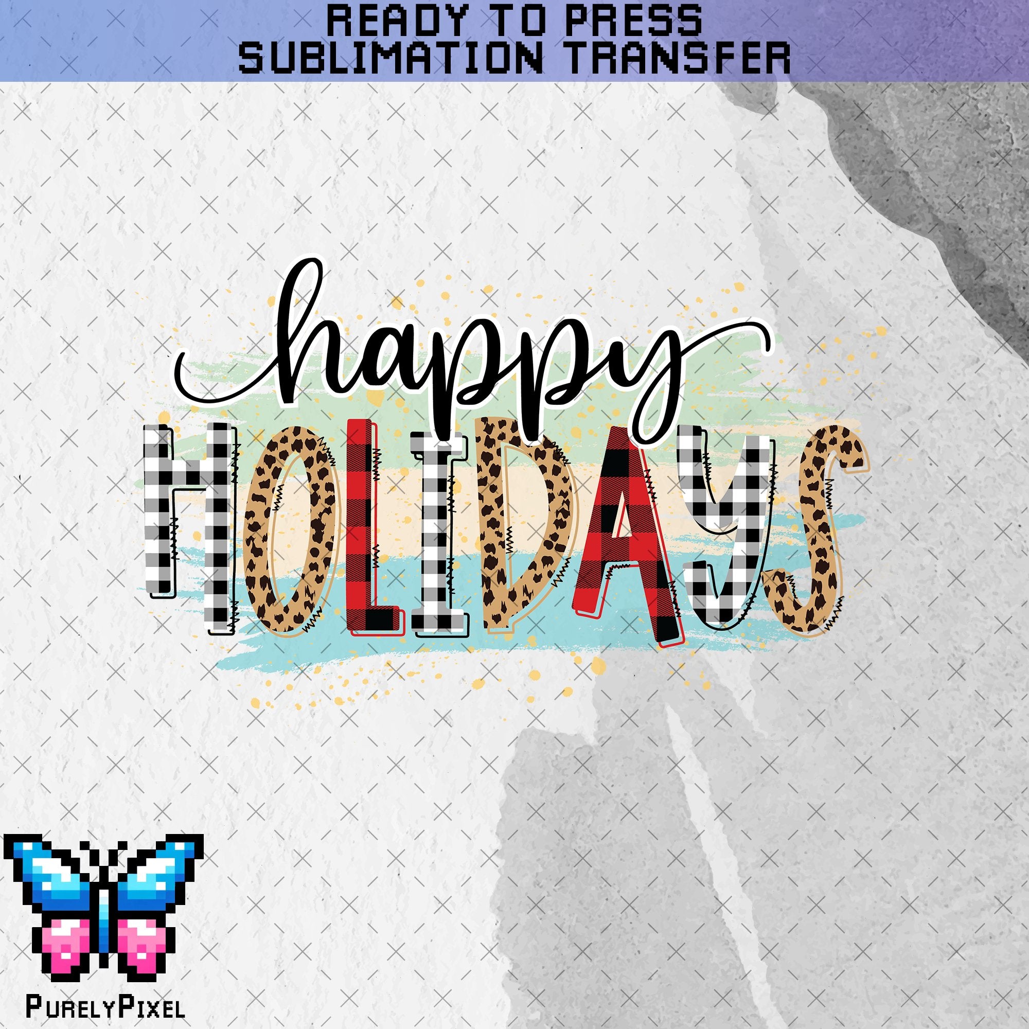 Happy Holidays Sub Transfer | Holiday Buffalo Plaid and Cheetah Print | Ready to Press Sublimation Transfer | PurelyPixels | Sublimation Transfers