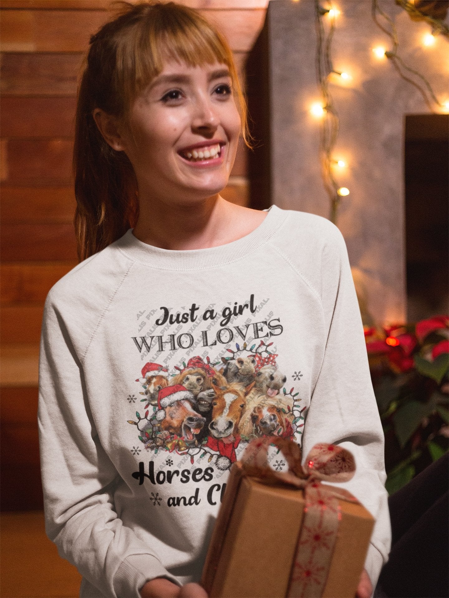 Just a Girl Who Loves Horses and Christmas Ready to Press Sublimation Transfer | Funny Horses with Christmas Hats | Pixalis | Sublimation Transfers