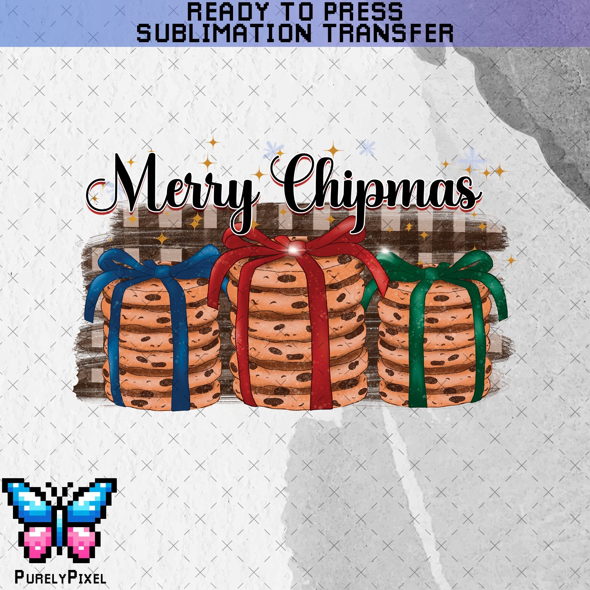 Merry Chipmas Funny Christmas Sub Transfer | Christmas and Winter Holiday Chocolate Chip Cookies | Ready to Press Sublimation Transfer | PurelyPixels | Sublimation Transfers