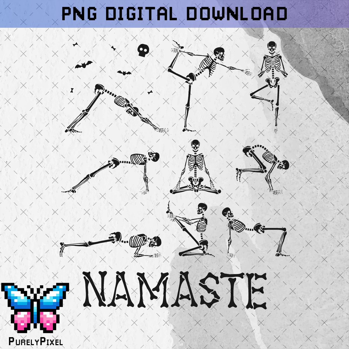 Namaste Yoga Skeletons Funny Halloween PNG | PNG Sublimation Design for T-shirt sublimation and More | PurelyPixels | Digital Download