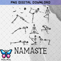 Namaste Yoga Skeletons Funny Halloween PNG | PNG Sublimation Design for T-shirt sublimation and More | PurelyPixels | Digital Download