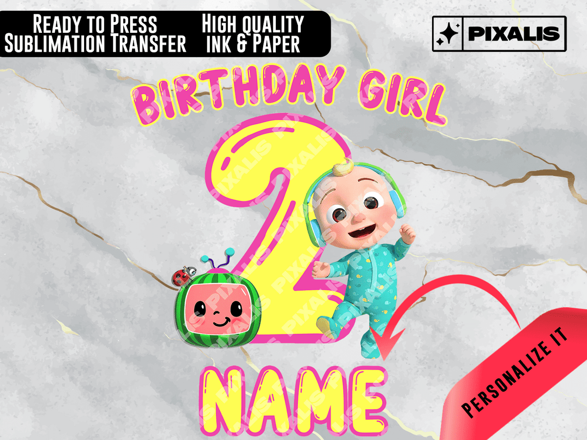 Personalized Coco Melon Birthday Girl Ready to Press Sublimation Transfer | Pixalis | Sublimation Transfers