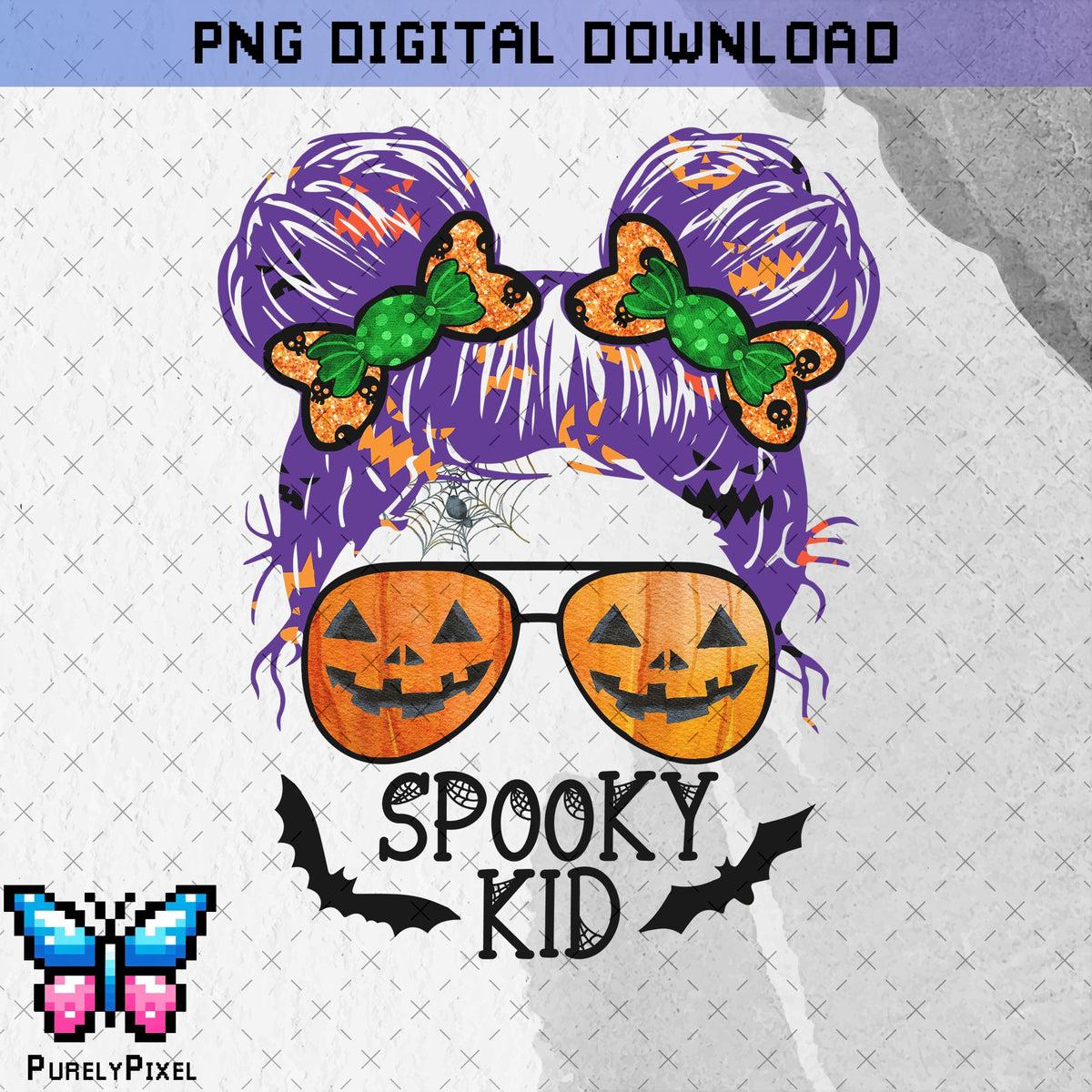 Spooky Kid Halloween Messy Bun Girl PNG | PNG Sublimation Design for T-shirt sublimation and More | PurelyPixels | Digital Download