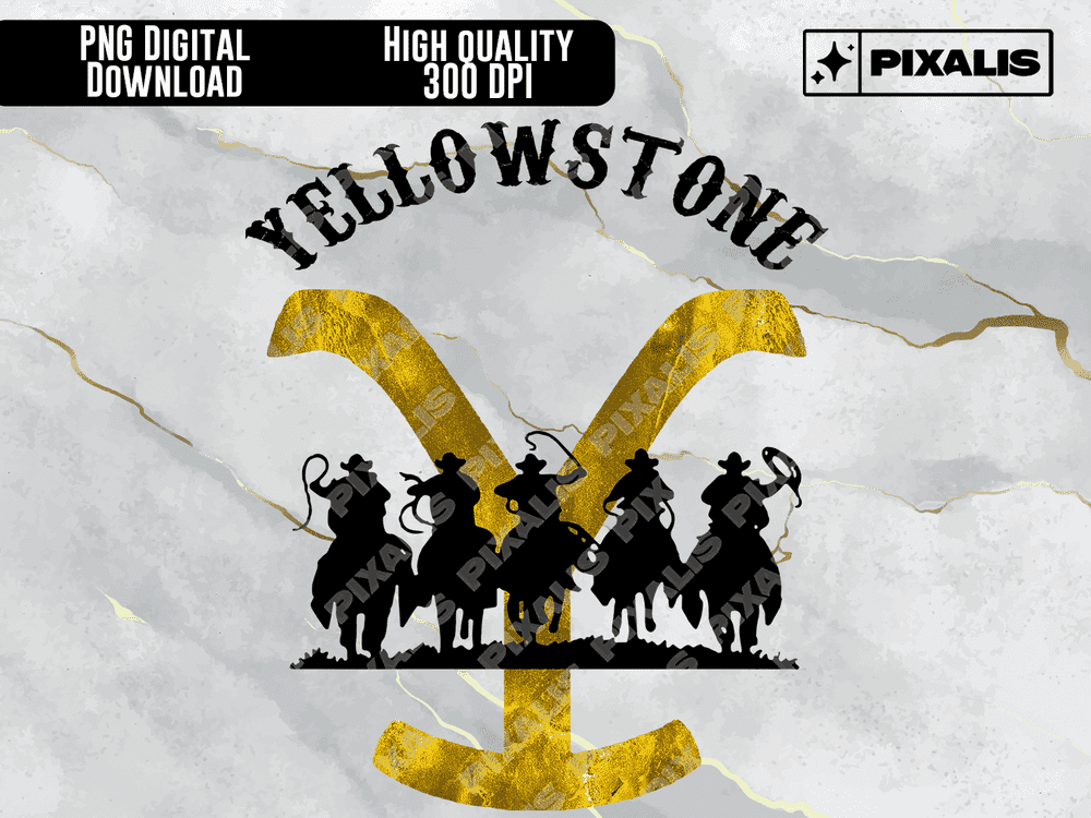 Yellowstone Gold and Black Cowboys PNG Design for T-Shirts and More | Pixalis | Digital Download
